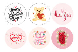 Sevgililer Günü Karışık Desenli Sticker Seti (4 cm) - 54 Adet - koliciabla