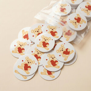 'Sevimli Ayıcık' Sticker Etiket (4x4cm) - 54 Adet | Paketlerinize Tatlı Bir Dokunuş - 4