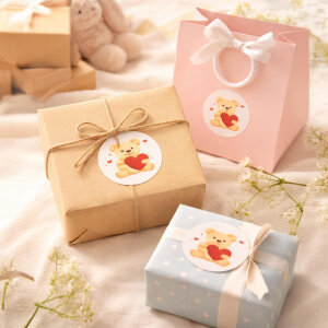 'Sevimli Ayıcık' Sticker Etiket (4x4cm) - 54 Adet | Paketlerinize Tatlı Bir Dokunuş - 6