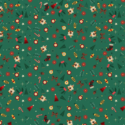 Yeşil Zeminli Sevimli Ayıcık ve Yılbaşı Desenli Pelur Kağıt (32x45 cm) - 100 Adet | Sevimli Kış Masalı - KoliciAbla