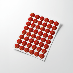 Yılbaşı Ağacı Desenli Yuvarlak Sticker - Kırmızı Gold Hediye Etiketi (4x4 cm) - 48 Adet - 3