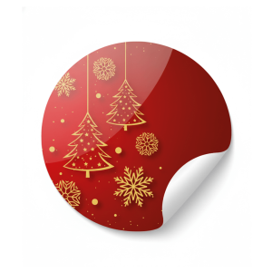 Yılbaşı Ağacı Desenli Yuvarlak Sticker - Kırmızı Gold Hediye Etiketi (4x4 cm) - 48 Adet - koliciabla