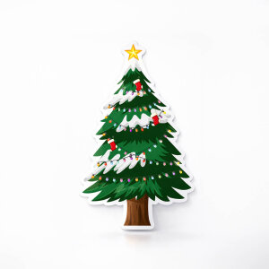 'Yılbaşı Çam Ağacı' Sticker - Renkli Işıklar ve Karlı Tasarım (4x8 cm) - 70 Adet - 4